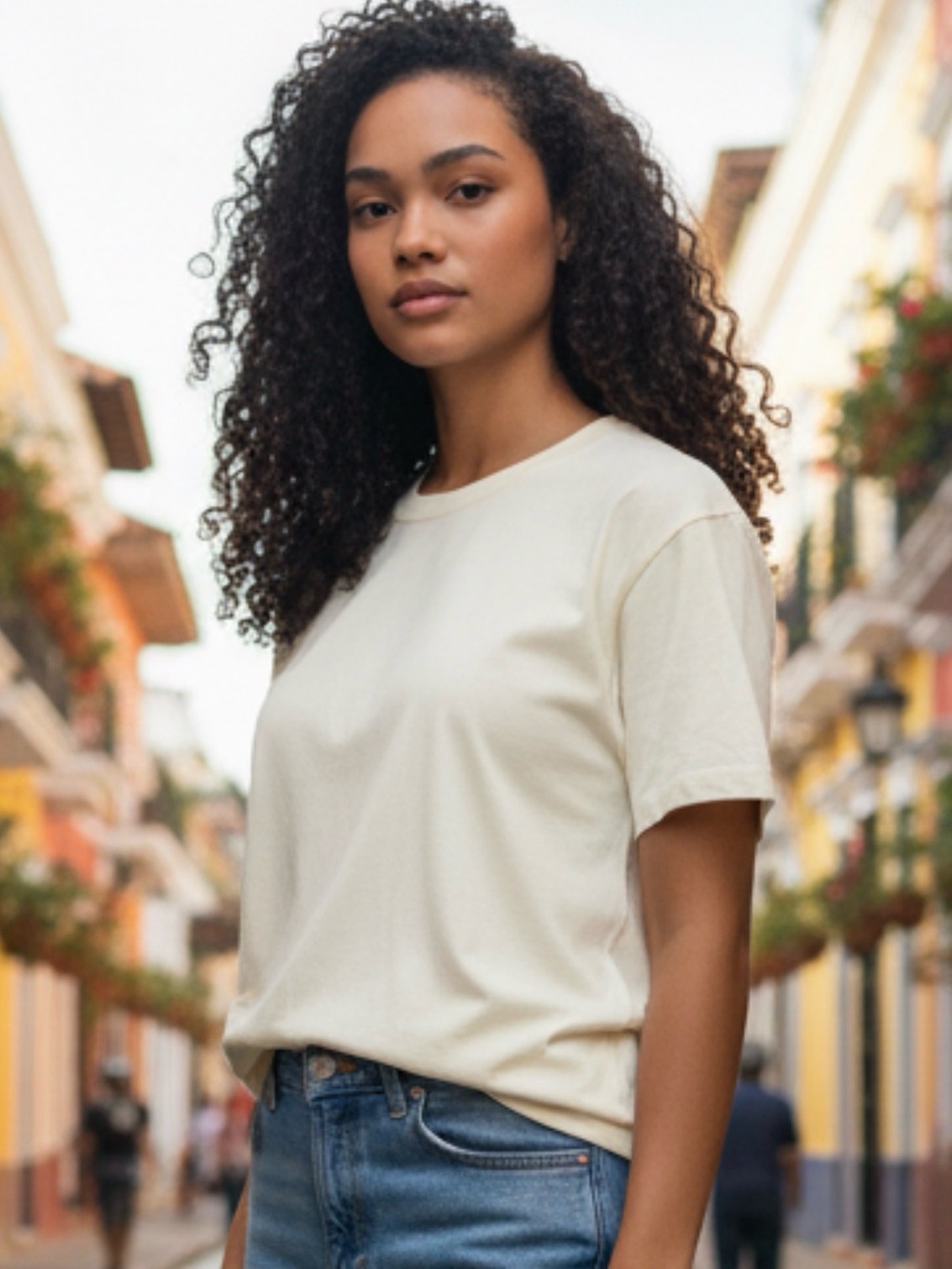 NWT DL1961 Short Sleeve Crewneck Tee in Cream XL